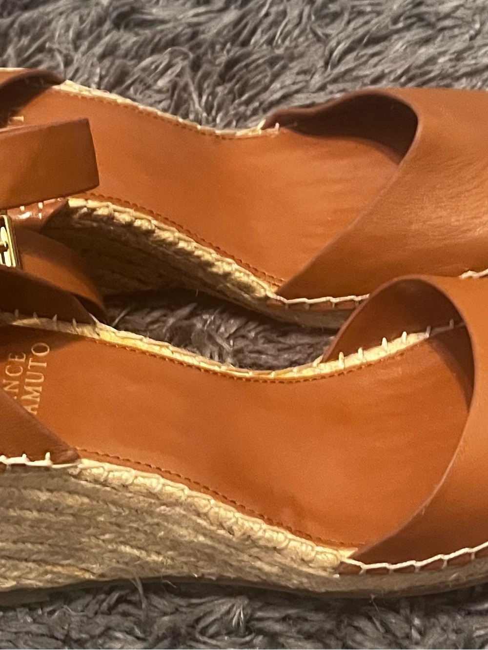 Vince Camuto Cognac Leather Espadrille Wedge Sandals - Picture 3 of 6